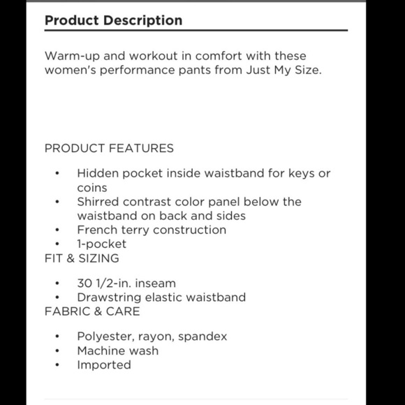 JUST My Size french terry pant 1X (16W) - Picture 9 of 11